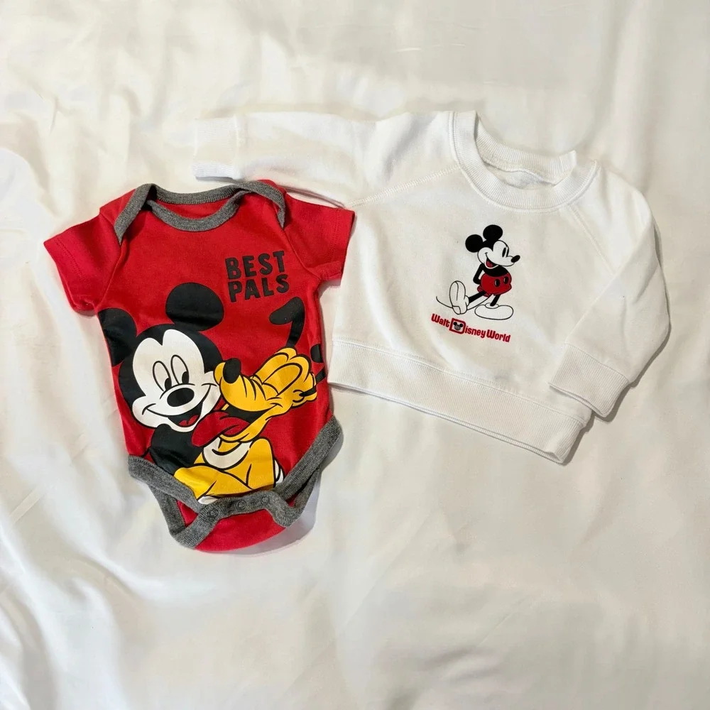 Disney Baby Mickey Mouse Pluto Bodysuit & Walt Disney World Sweatshirt Set 3-6M
